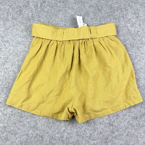 American Eagle Linen Blend Shorts Women S Mustard Yellow Belted Pleated Boho NEW - Picture 4 of 12
